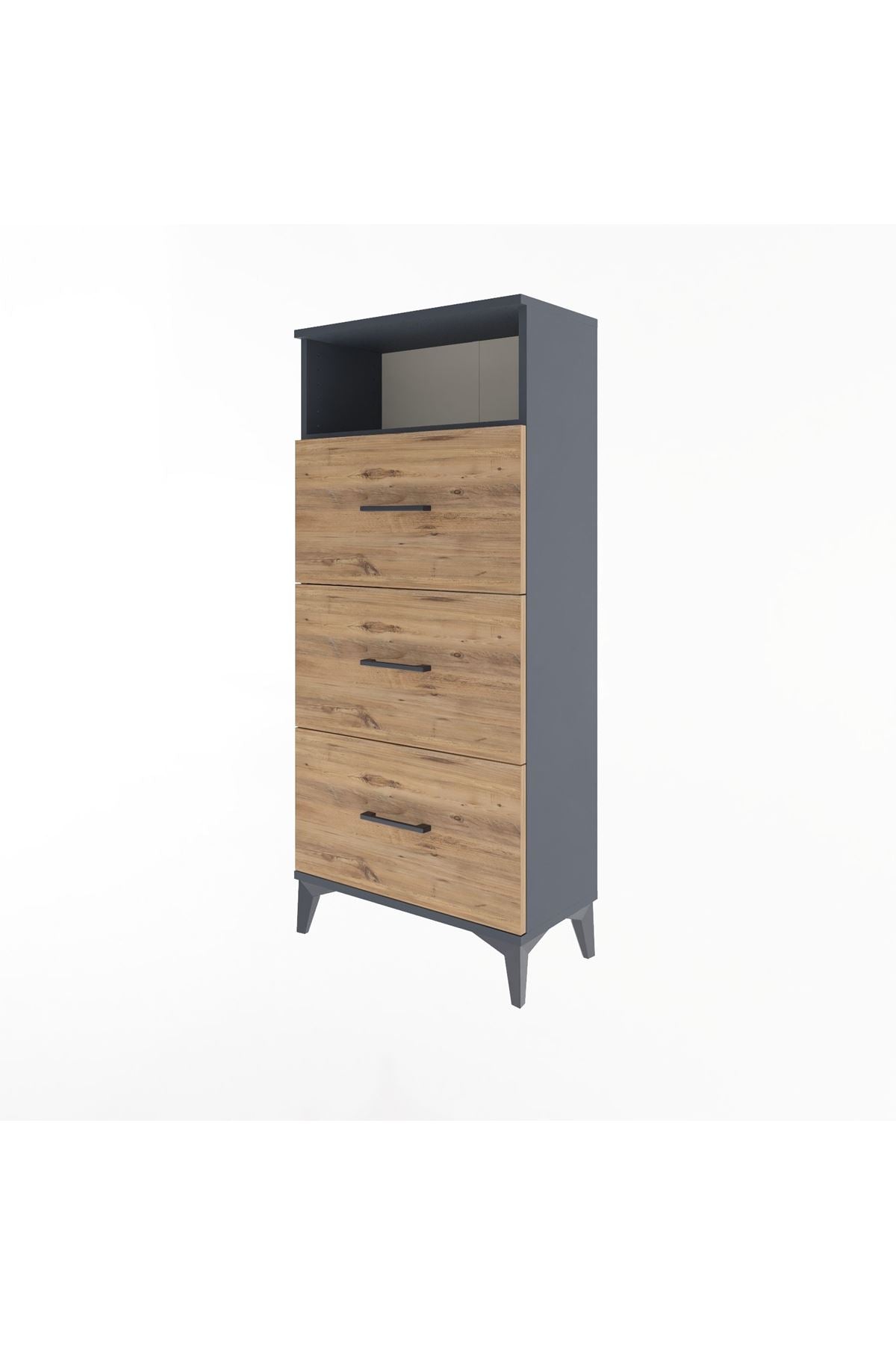 Arges Dolap Tek Raflı 3 Çekmeceli 60x30x134 Antrasit-Çam