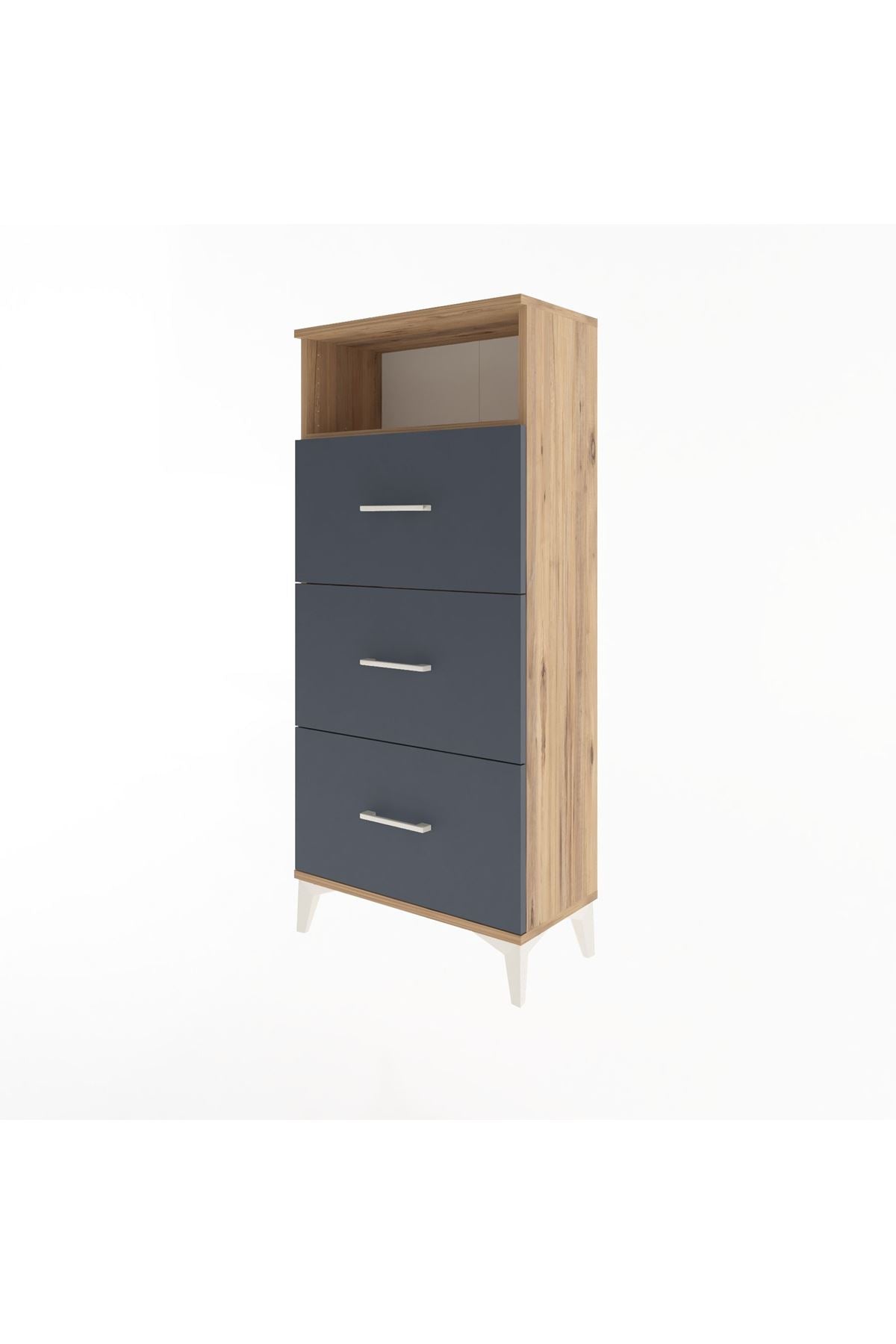 Arges Dolap Tek Raflı 3 Çekmeceli 60x30x134 Çam-Antrasit