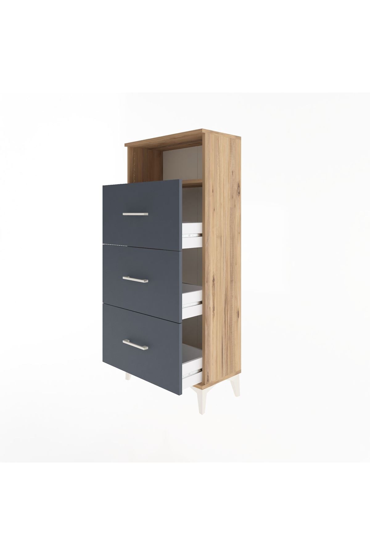 Arges Dolap Tek Raflı 3 Çekmeceli 60x30x134 Çam-Antrasit