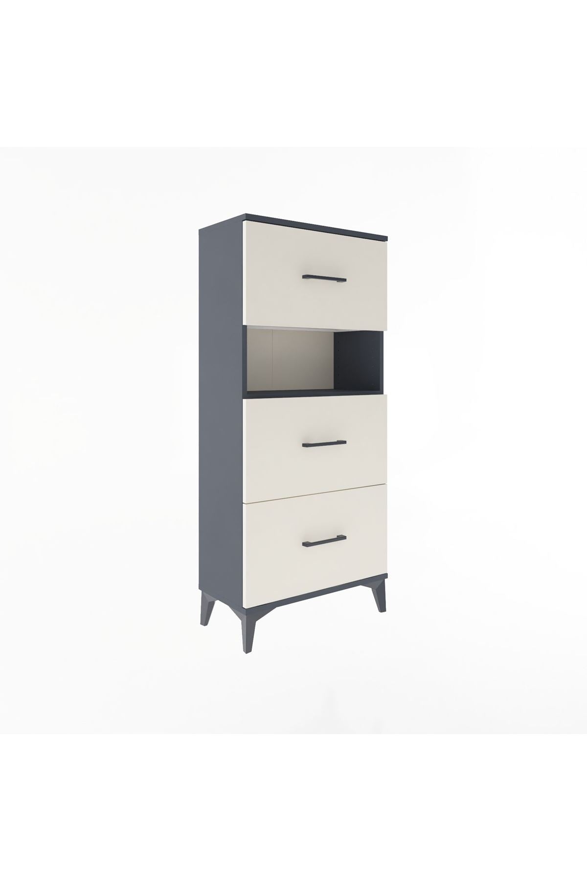Arges Dolap Tek Raflı 3 Çekmeceli 60x30x134 Antrasit-Aytaşı