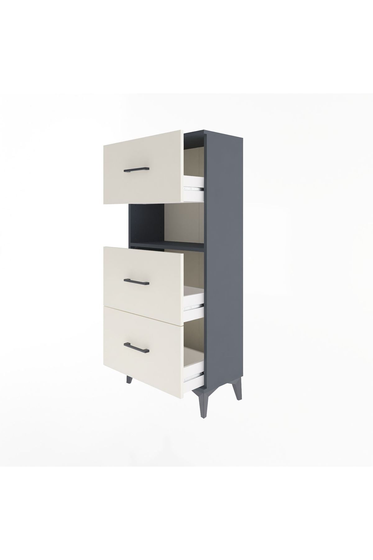 Arges Dolap Tek Raflı 3 Çekmeceli 60x30x134 Antrasit-Aytaşı