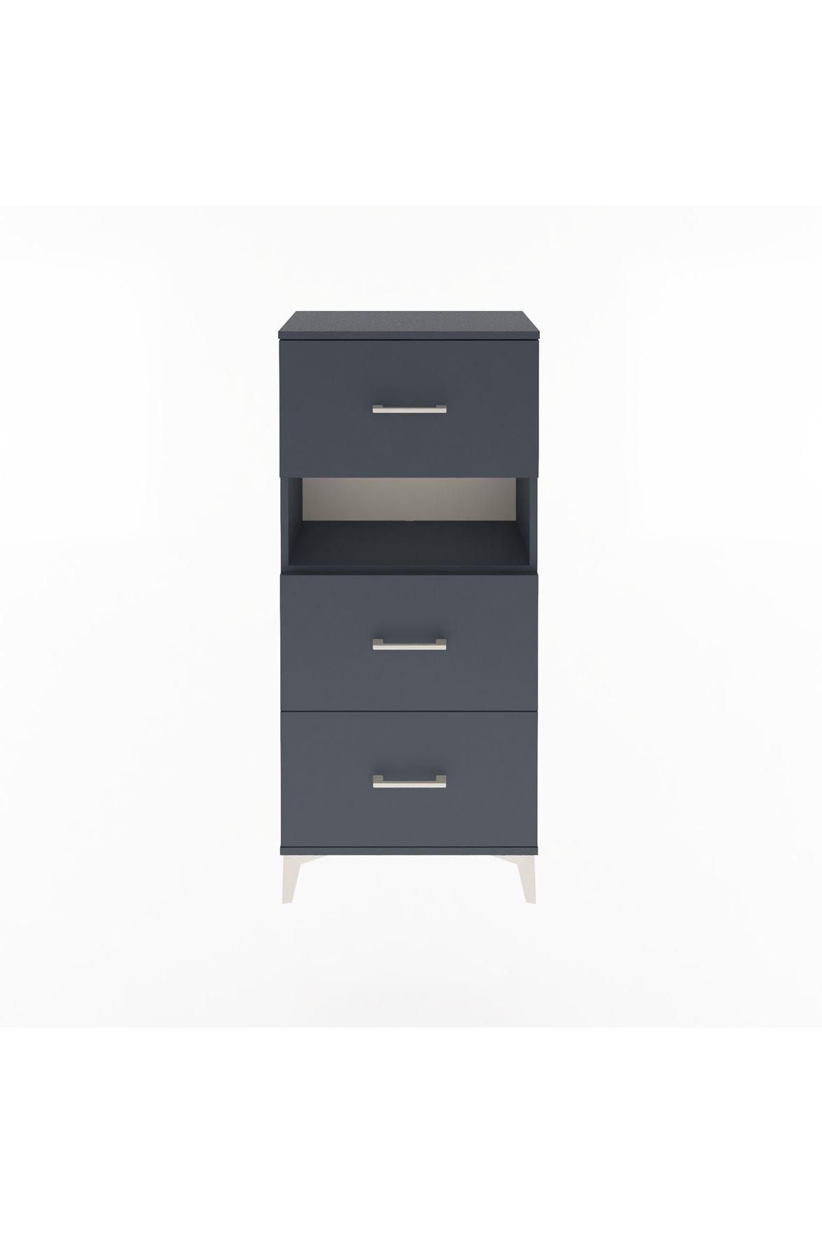 Arges Dolap Tek Raflı 3 Çekmeceli 60x30x134 Antrasit-Antrasit