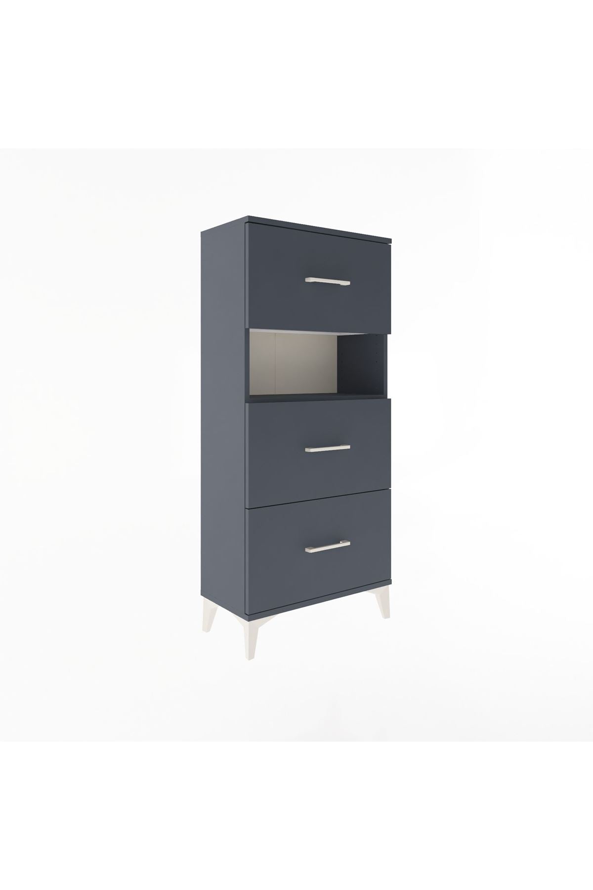 Arges Dolap Tek Raflı 3 Çekmeceli 60x30x134 Antrasit-Antrasit