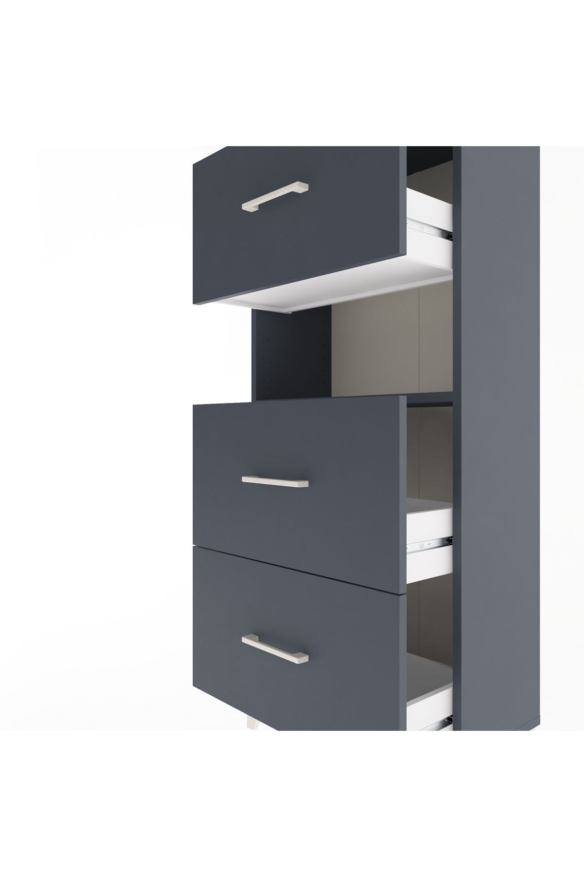 Arges Dolap Tek Raflı 3 Çekmeceli 60x30x134 Antrasit-Antrasit