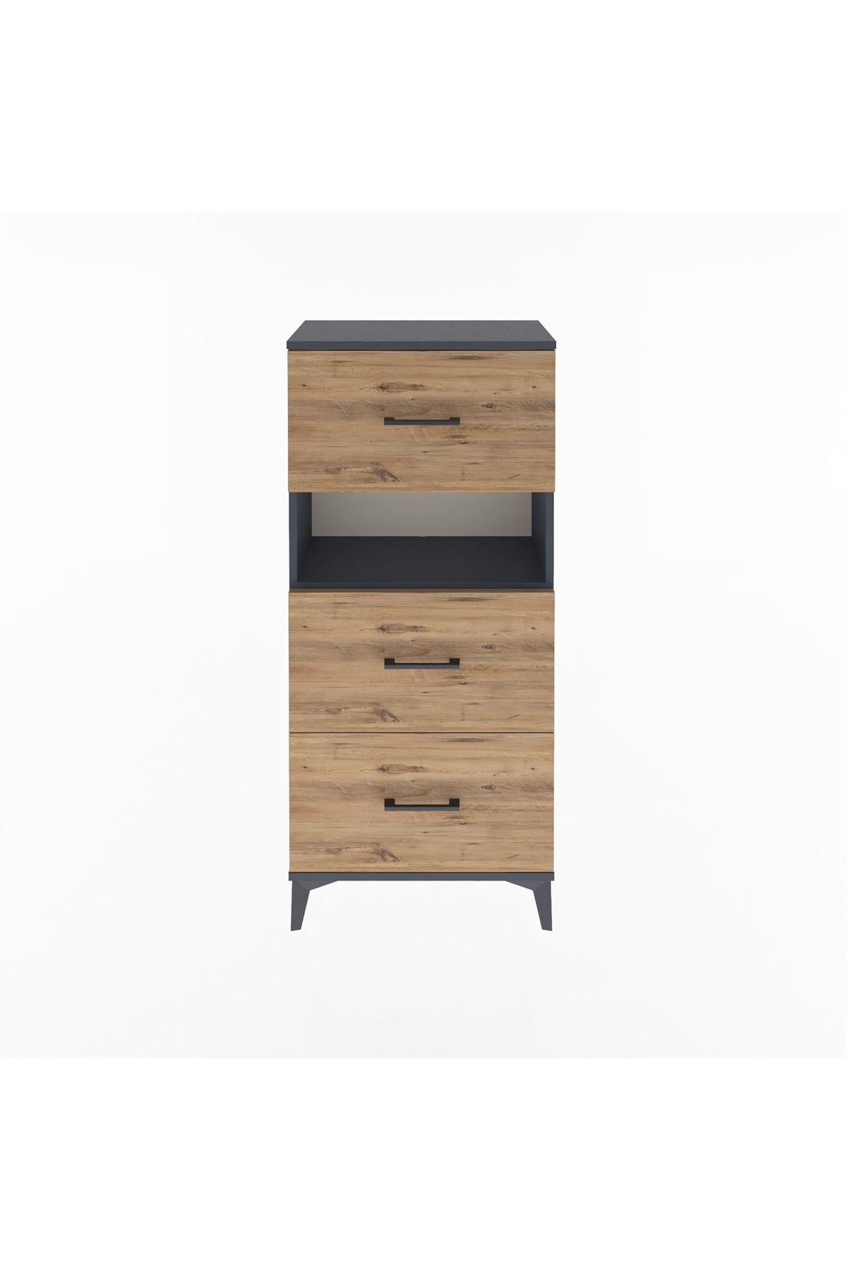 Arges Dolap Tek Raflı 3 Çekmeceli 60x30x134 Antrasit-Çam