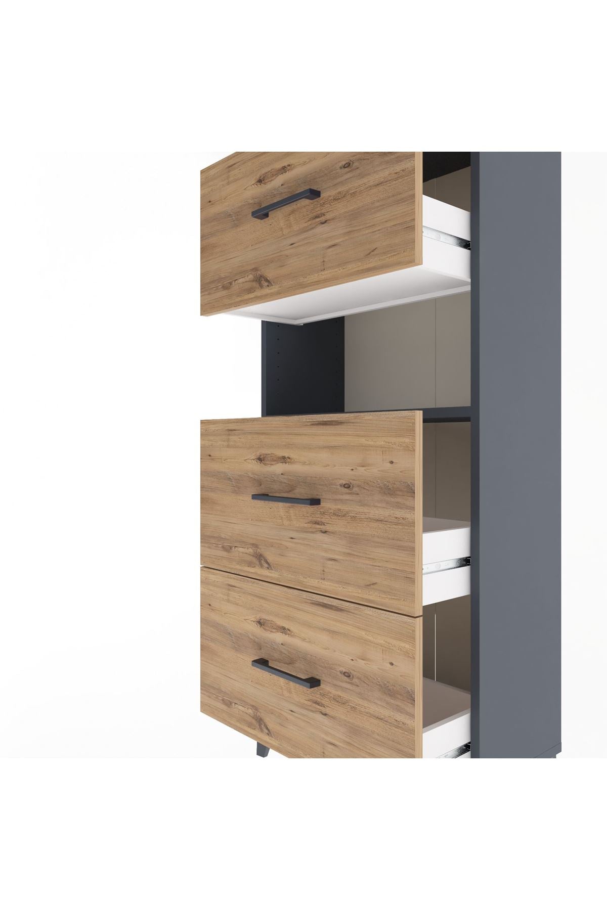 Arges Dolap Tek Raflı 3 Çekmeceli 60x30x134 Antrasit-Çam