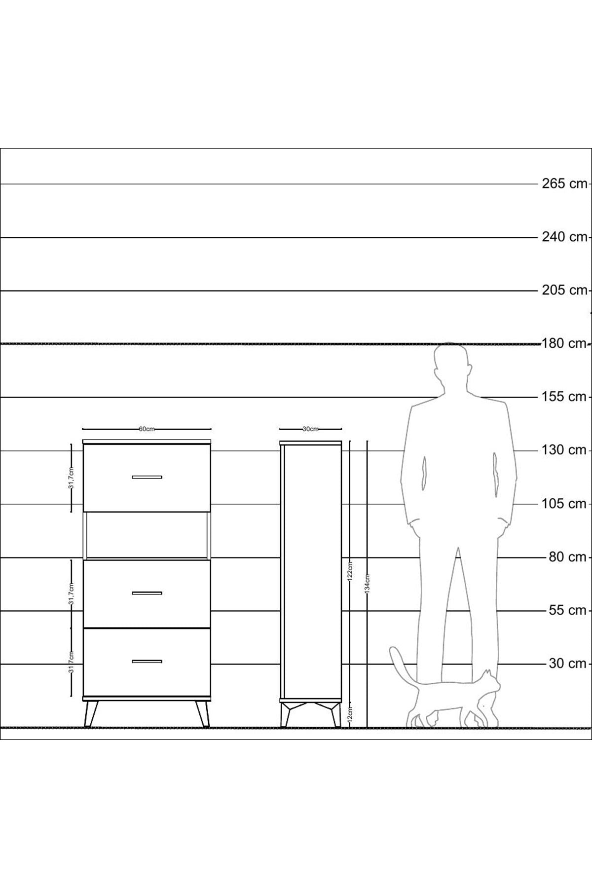 Arges Dolap Tek Raflı 3 Çekmeceli 60x30x134 Çam-Aytaşı