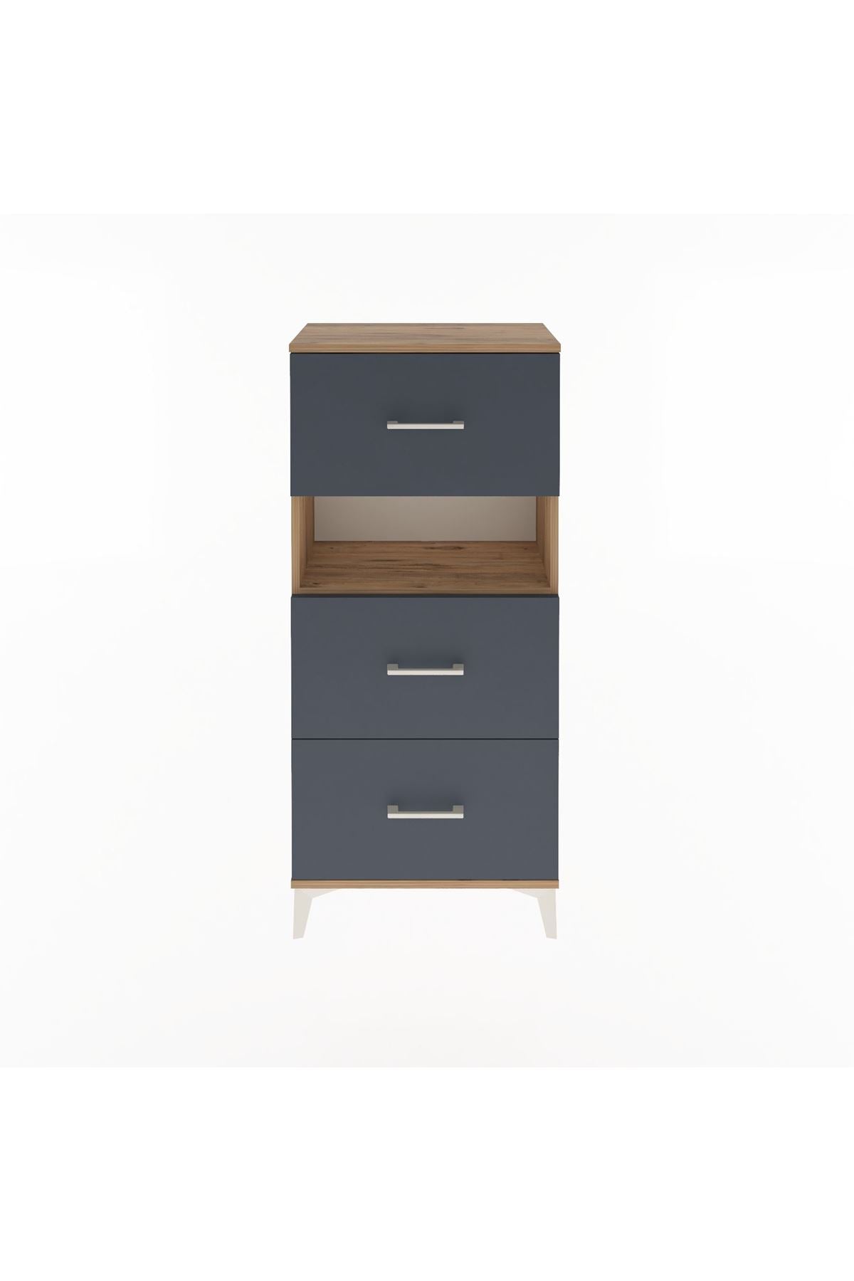 Arges Dolap Tek Raflı 3 Çekmeceli 60x30x134 Çam-Antrasit