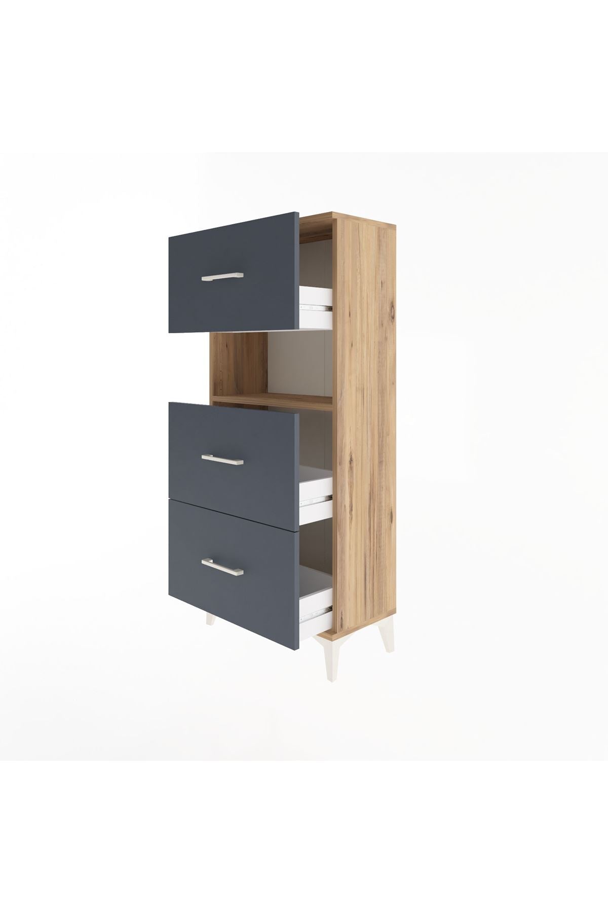 Arges Dolap Tek Raflı 3 Çekmeceli 60x30x134 Çam-Antrasit