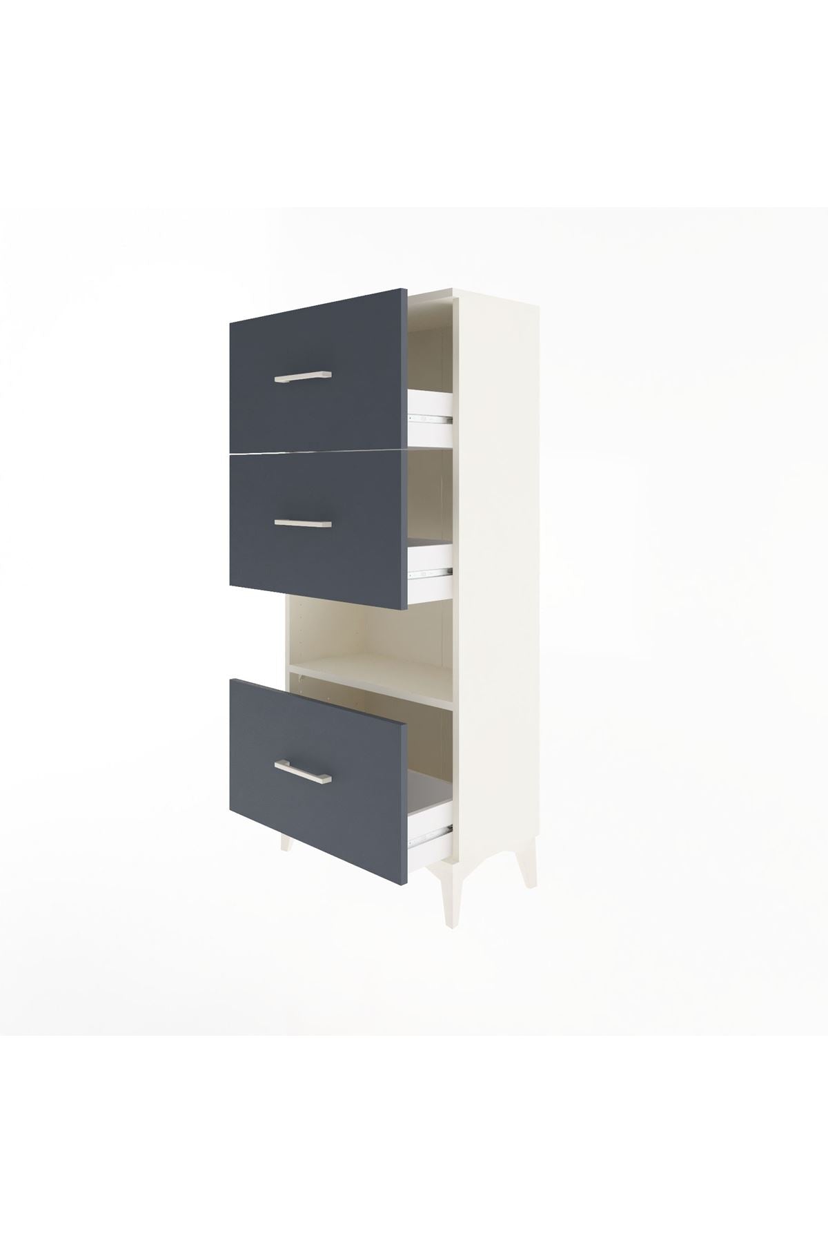 Arges Dolap Tek Raflı 3 Çekmeceli 60x30x134 Aytaşı-Antrasit