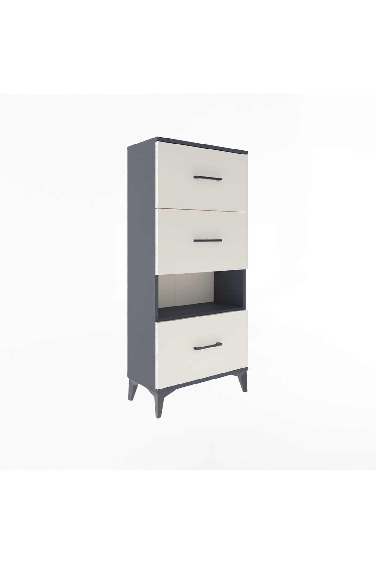 Arges Dolap Tek Raflı 3 Çekmeceli 60x30x134 Antrasit-Aytaşı