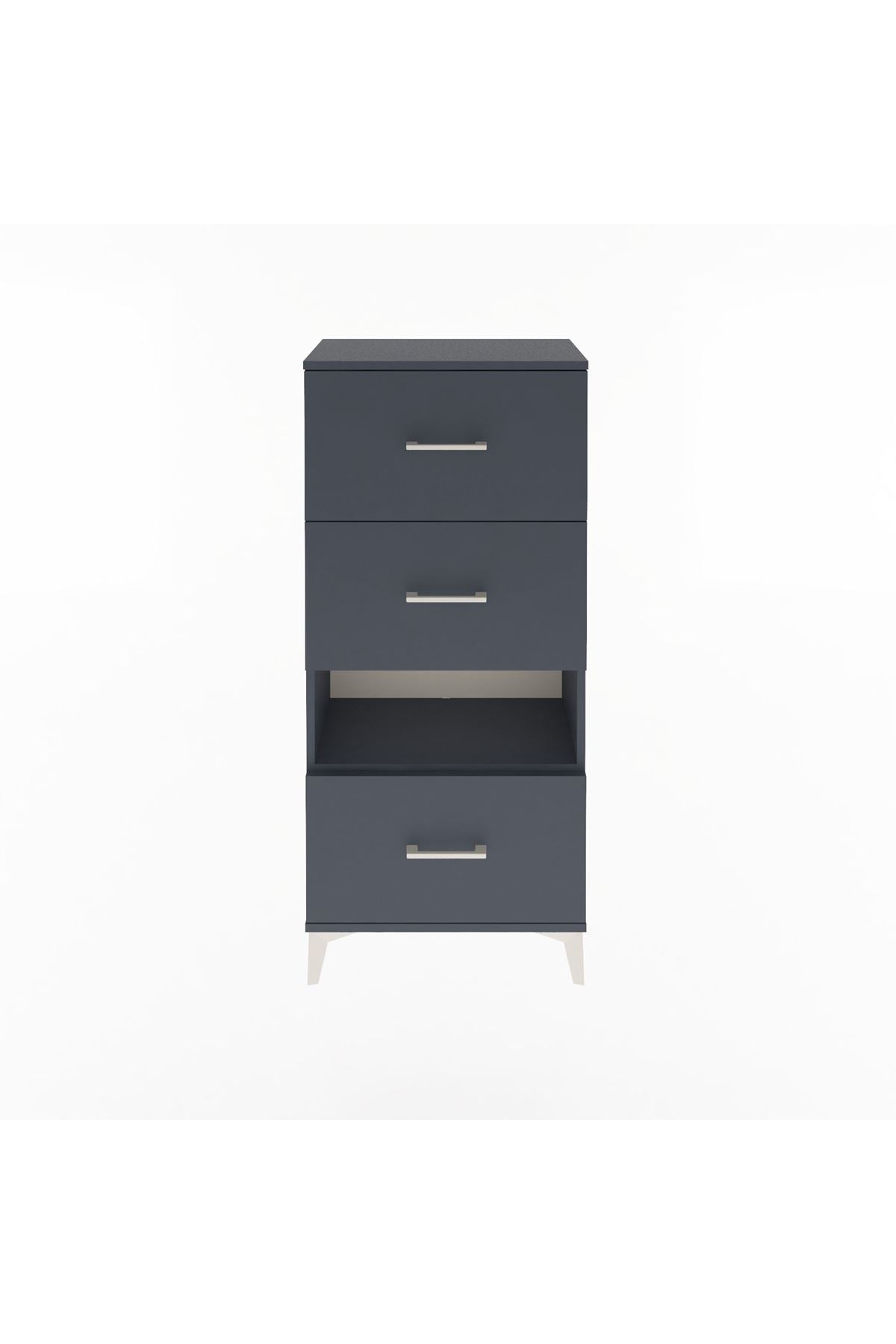 Arges Dolap Tek Raflı 3 Çekmeceli 60x30x134 Antrasit-Antrasit