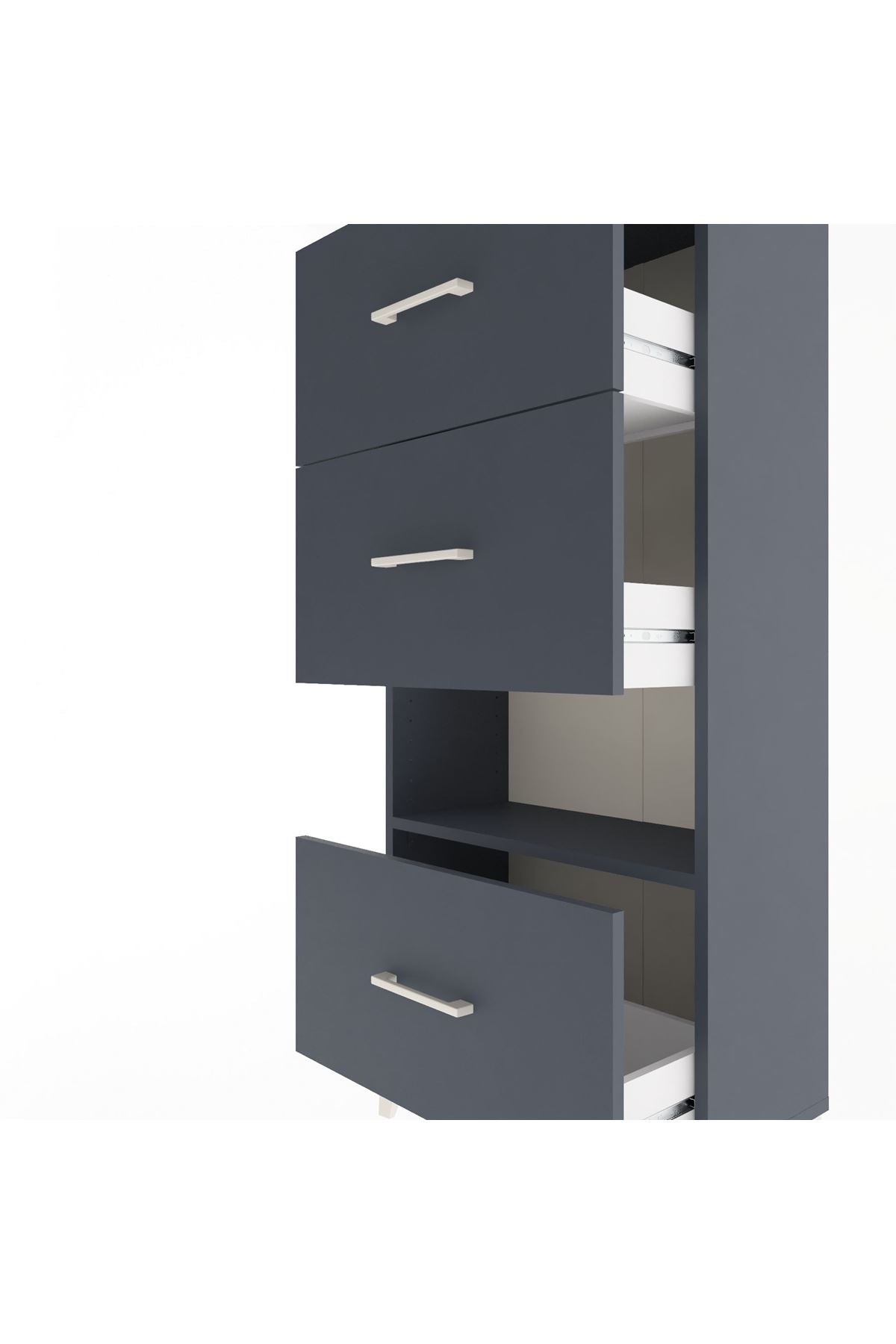 Arges Dolap Tek Raflı 3 Çekmeceli 60x30x134 Antrasit-Antrasit