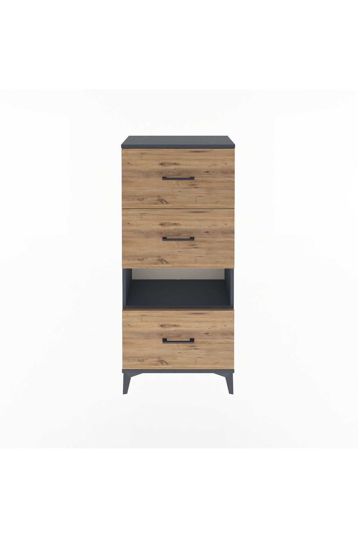 Arges Dolap Tek Raflı 3 Çekmeceli 60x30x134 Antrasit-Çam