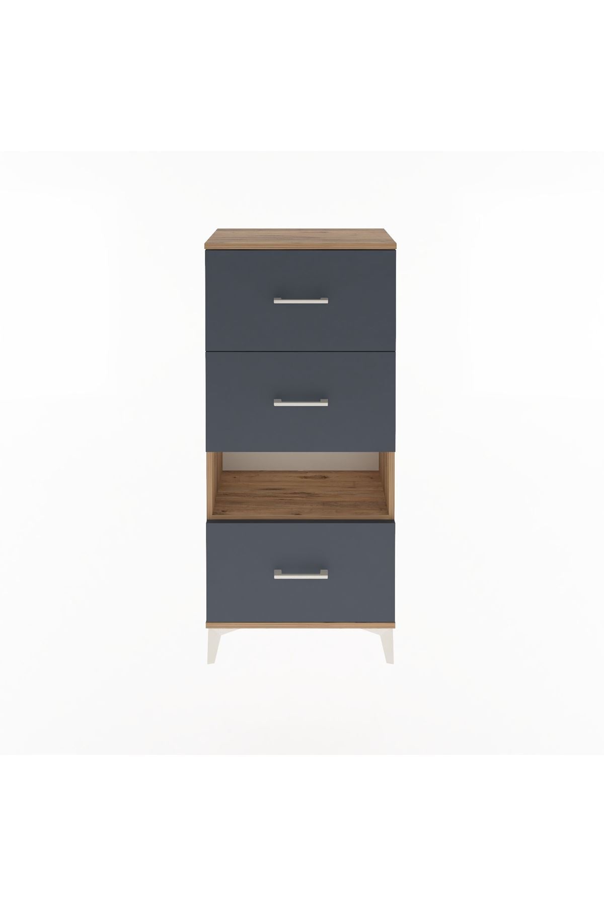 Arges Dolap Tek Raflı 3 Çekmeceli 60x30x134 Çam-Antrasit