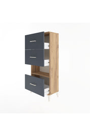 Arges Dolap Tek Raflı 3 Çekmeceli 60x30x134 Çam-Antrasit