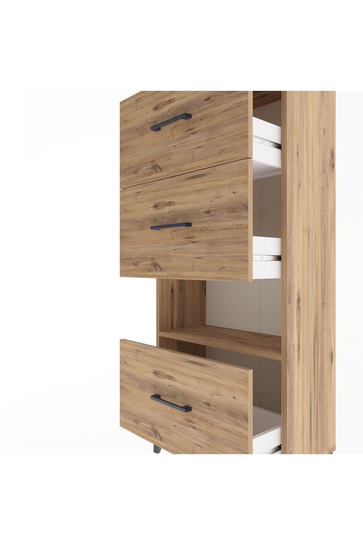 Arges Dolap Tek Raflı 3 Çekmeceli 60x30x134 Çam-Çam