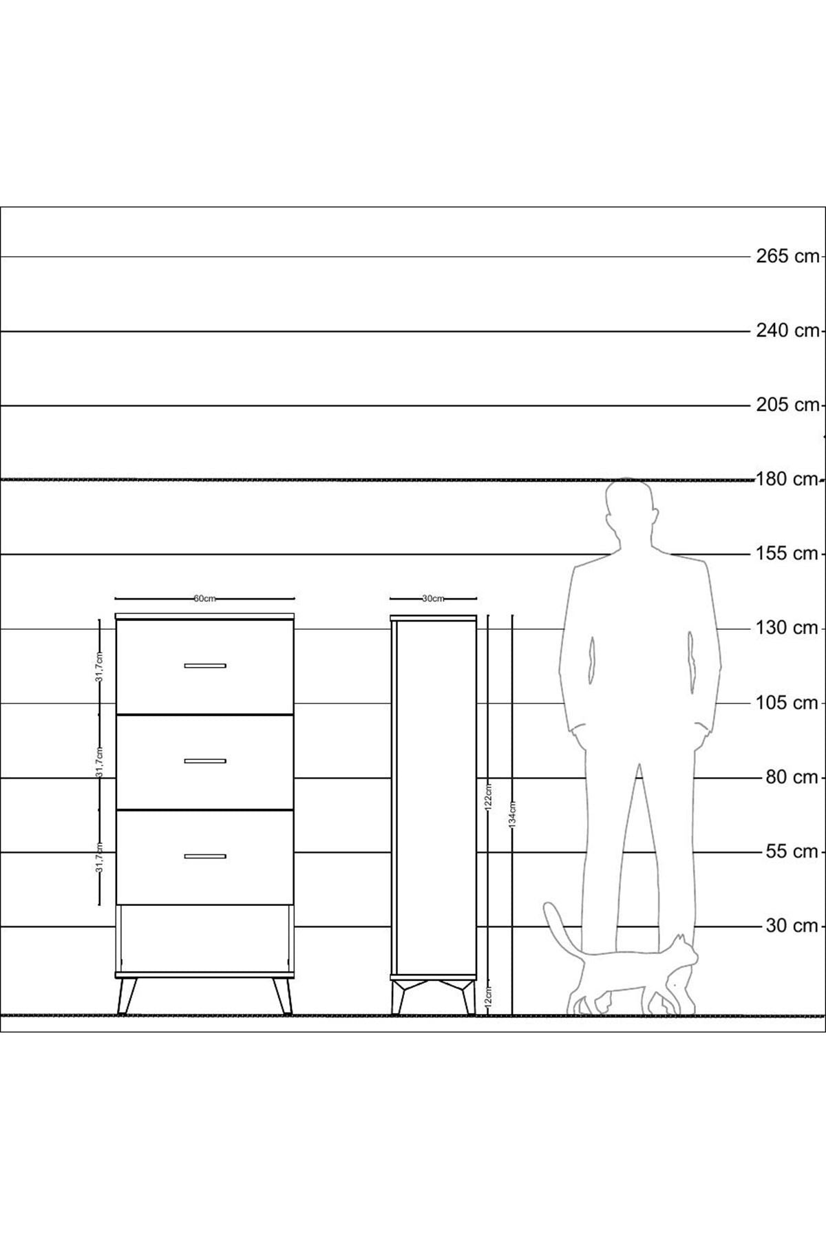 Arges Dolap 3 Çekmeceli 60x30x134 Antrasit-Antrasit