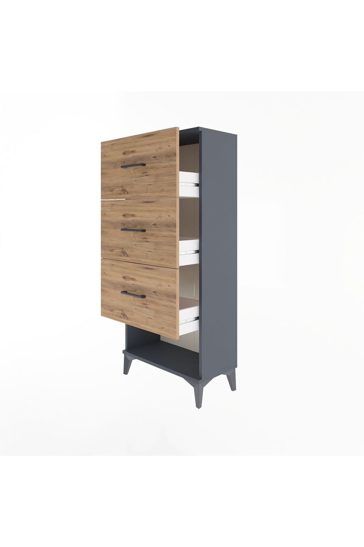 Arges Dolap 3 Çekmeceli 60x30x134 Antrasit-Çam