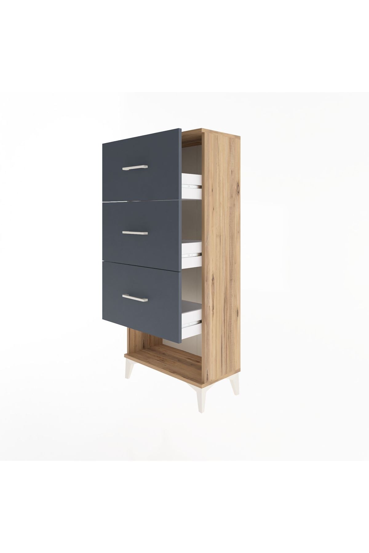 Arges Dolap 3 Çekmeceli 60x30x134 Çam-Antrasit