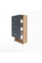 Arges Dolap 3 Çekmeceli 60x30x134 Çam-Antrasit