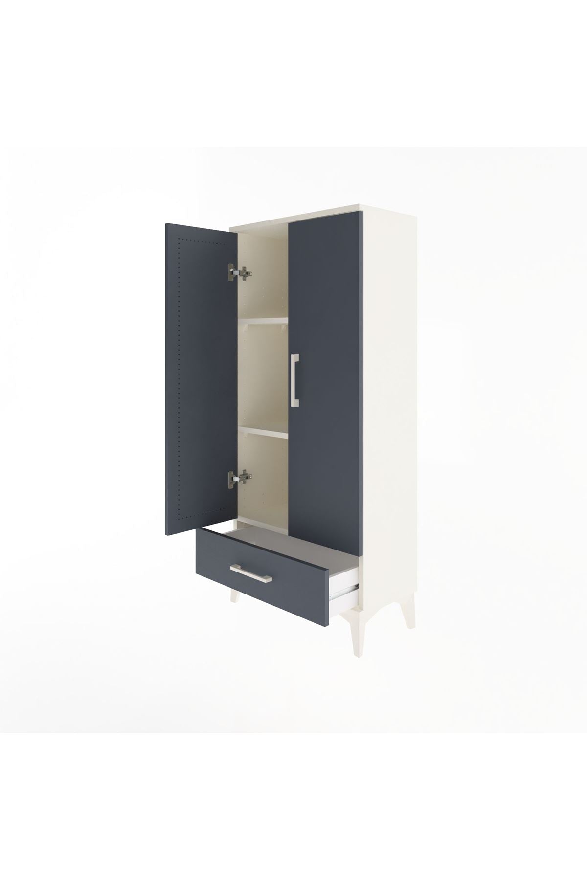 Arges Dolap 3 Raflı Tek Çekmeceli 2 Kapaklı 60x30x134 Aytaşı-Antrasit