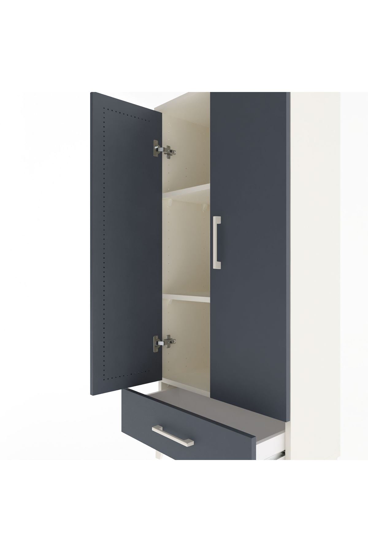 Arges Dolap 3 Raflı Tek Çekmeceli 2 Kapaklı 60x30x134 Aytaşı-Antrasit