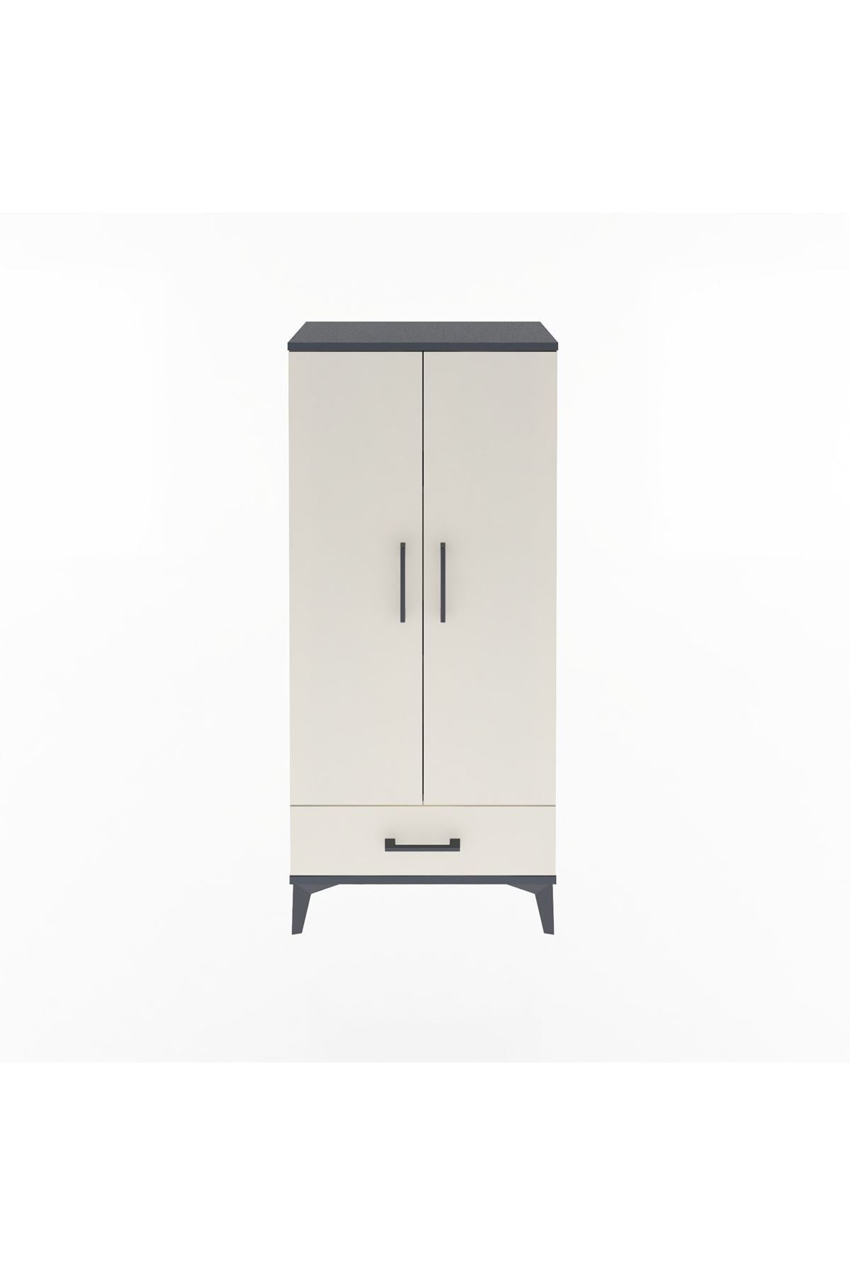 Arges Dolap 3 Raflı Tek Çekmeceli 2 Kapaklı 60x30x134 Antrasit-Aytaşı