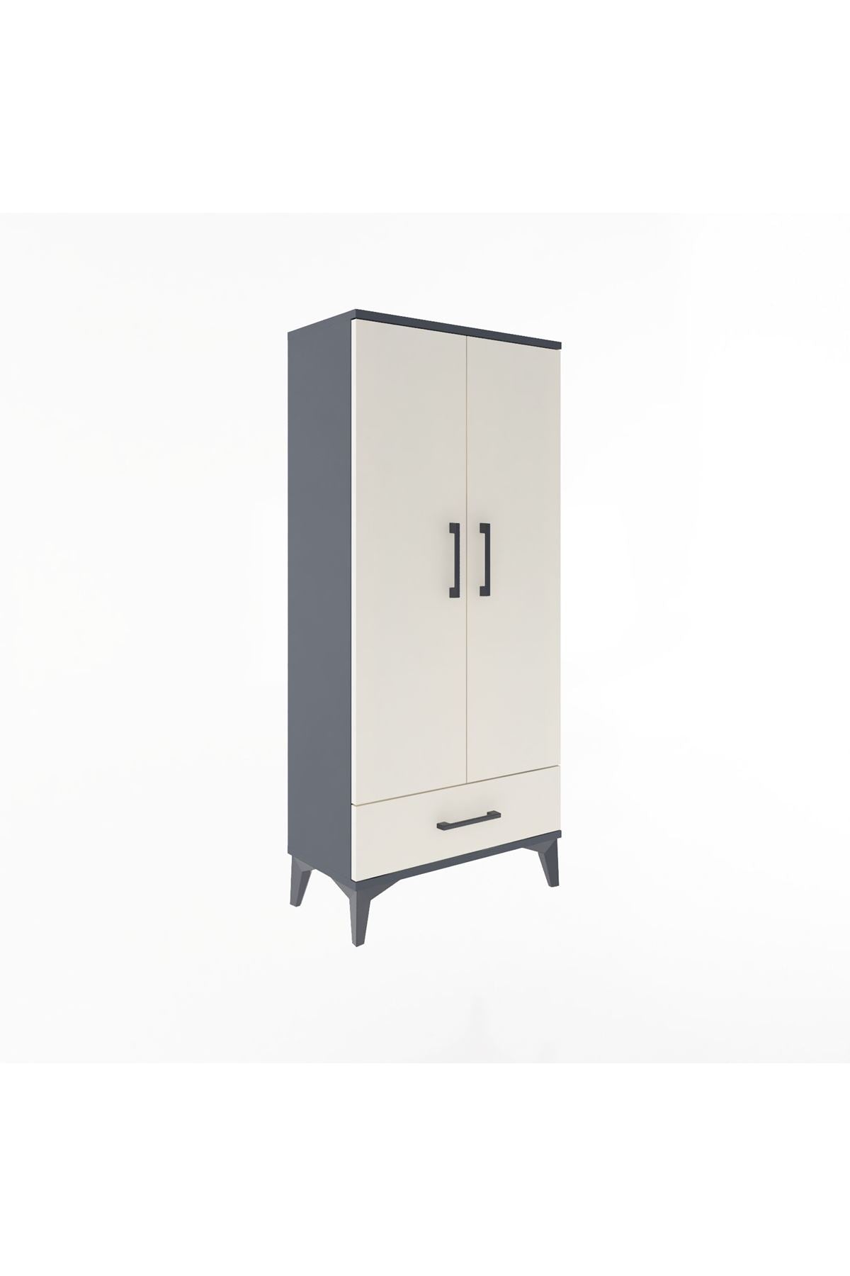 Arges Dolap 3 Raflı Tek Çekmeceli 2 Kapaklı 60x30x134 Antrasit-Aytaşı