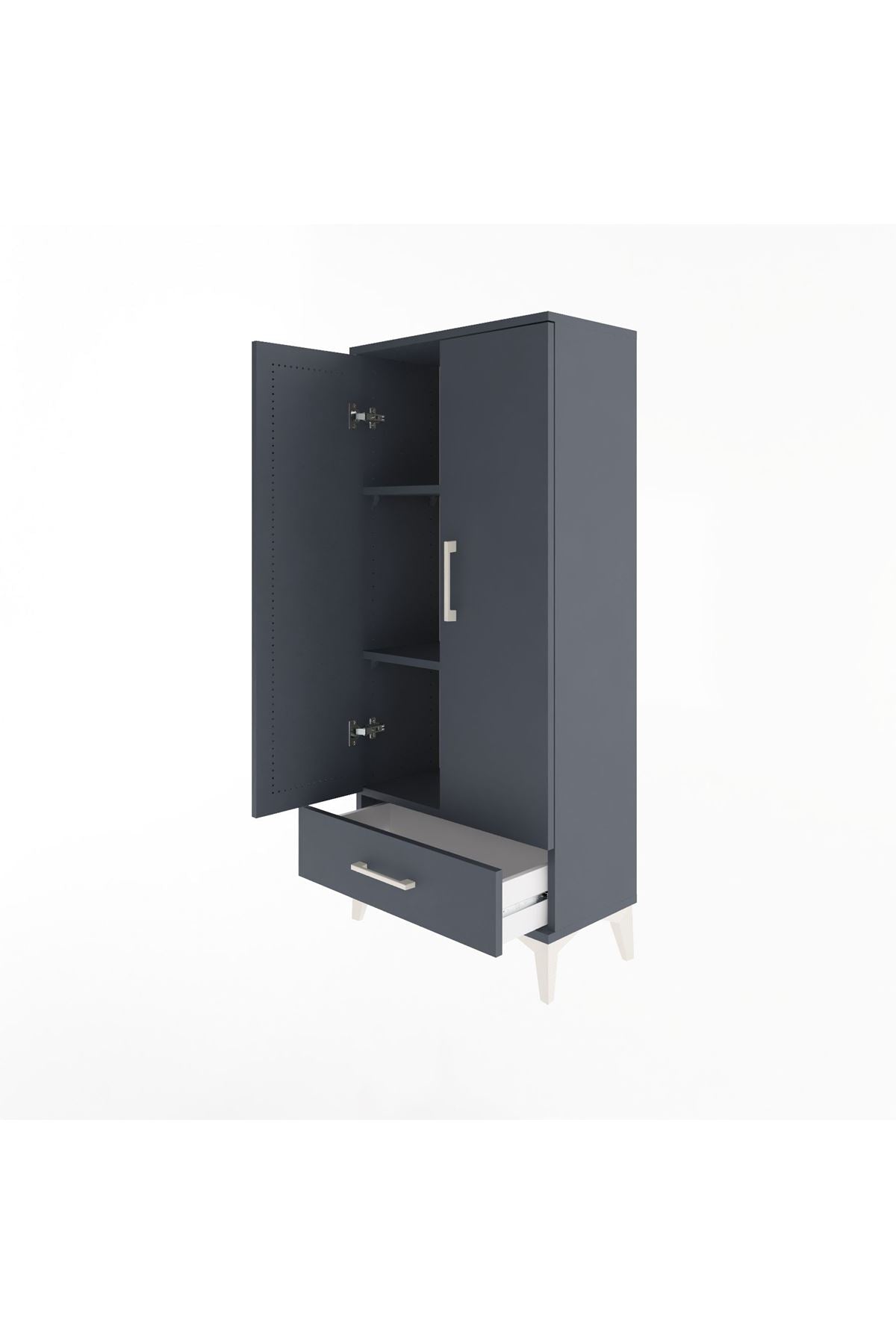 Arges Dolap 3 Raflı Tek Çekmeceli 2 Kapaklı 60x30x134 Antrasit-Antrasit