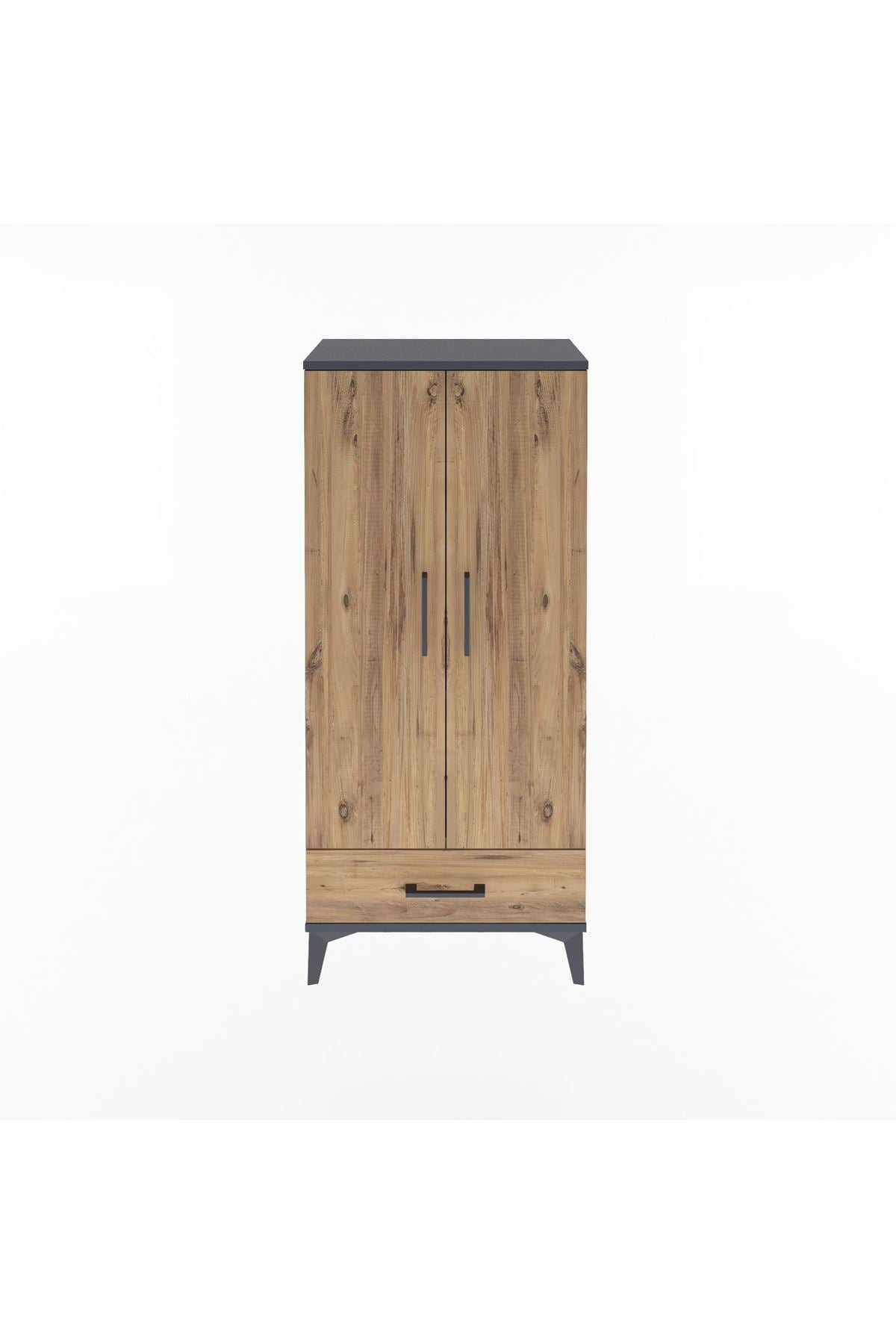 Arges Dolap 3 Raflı Tek Çekmeceli 2 Kapaklı 60x30x134 Antrasit-Çam