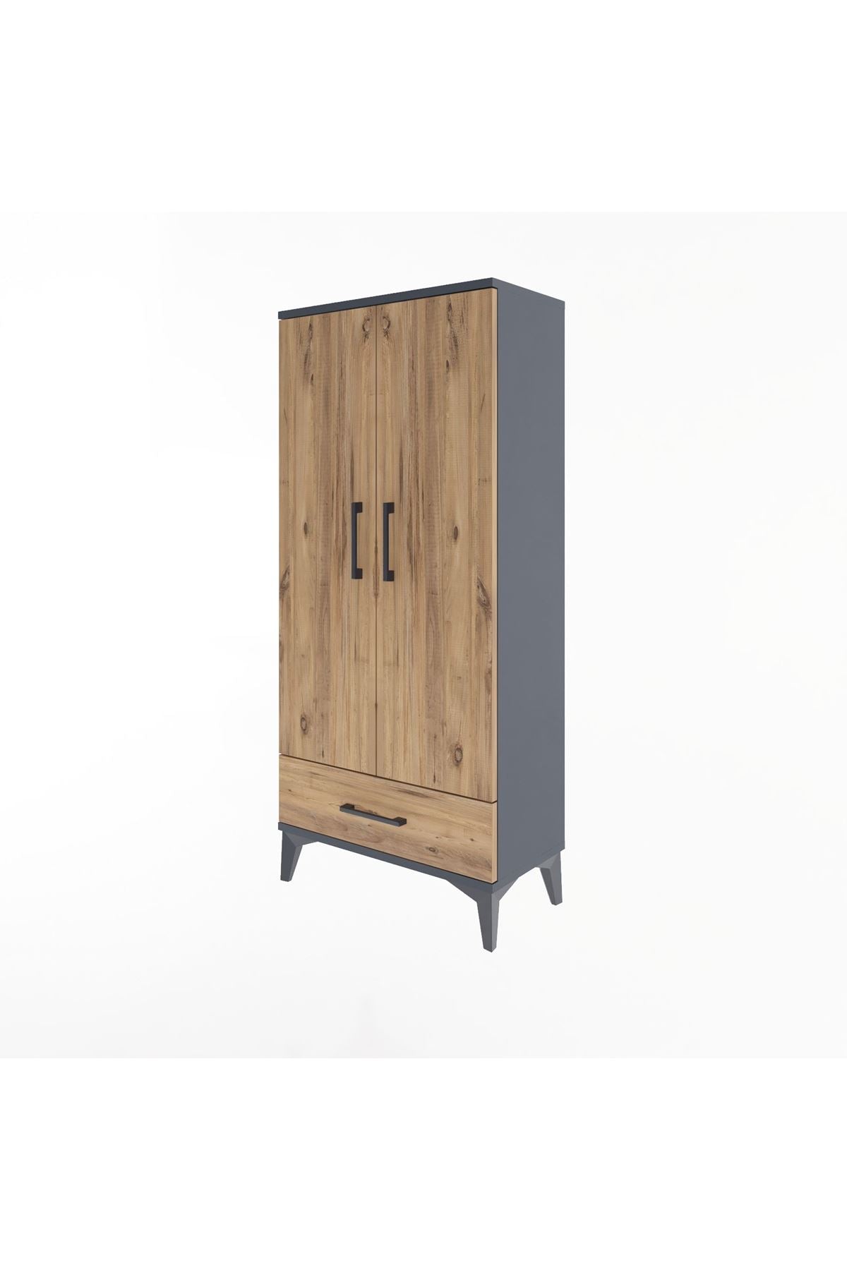 Arges Dolap 3 Raflı Tek Çekmeceli 2 Kapaklı 60x30x134 Antrasit-Çam