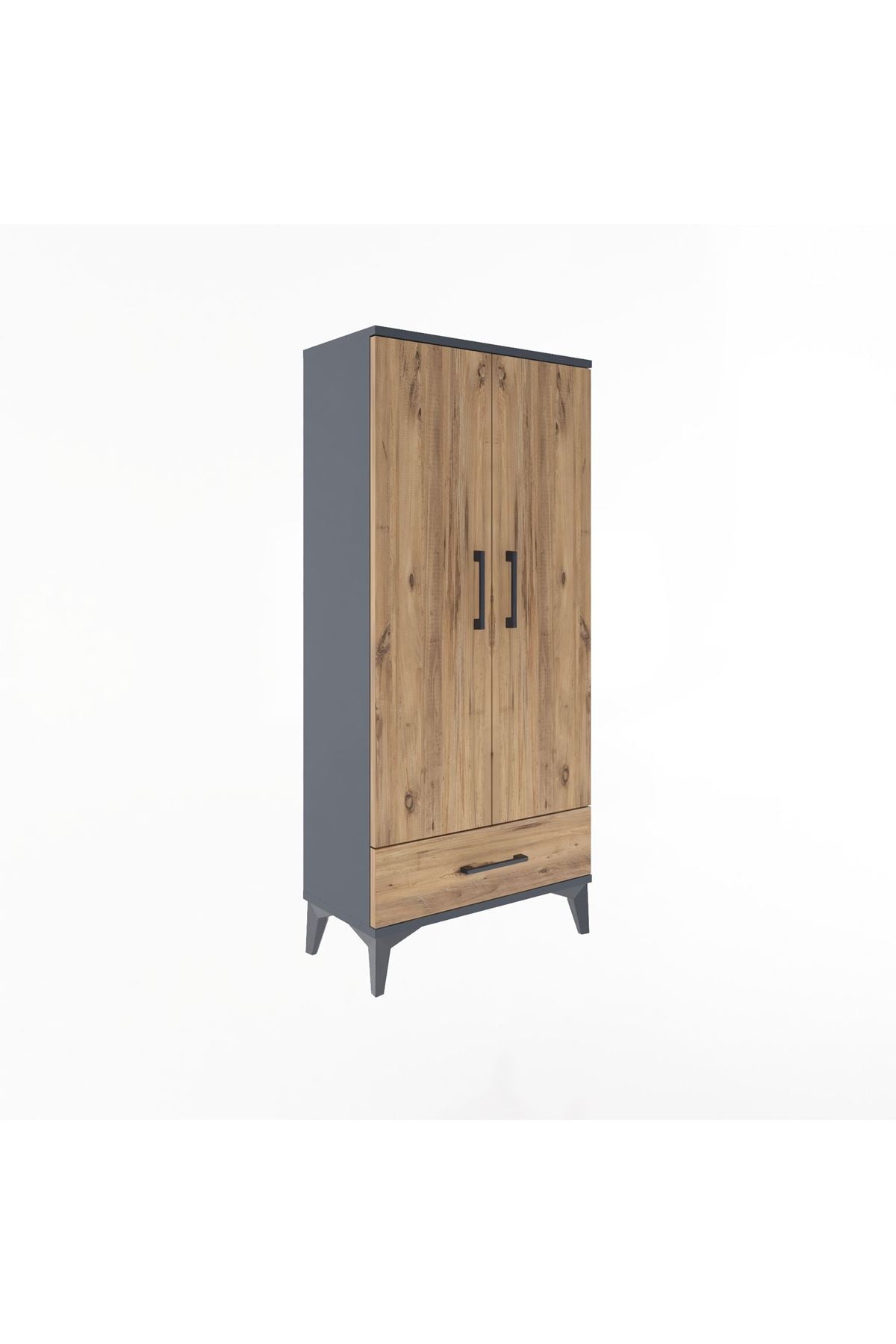 Arges Dolap 3 Raflı Tek Çekmeceli 2 Kapaklı 60x30x134 Antrasit-Çam