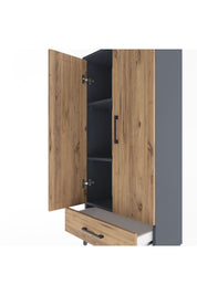 Arges Dolap 3 Raflı Tek Çekmeceli 2 Kapaklı 60x30x134 Antrasit-Çam