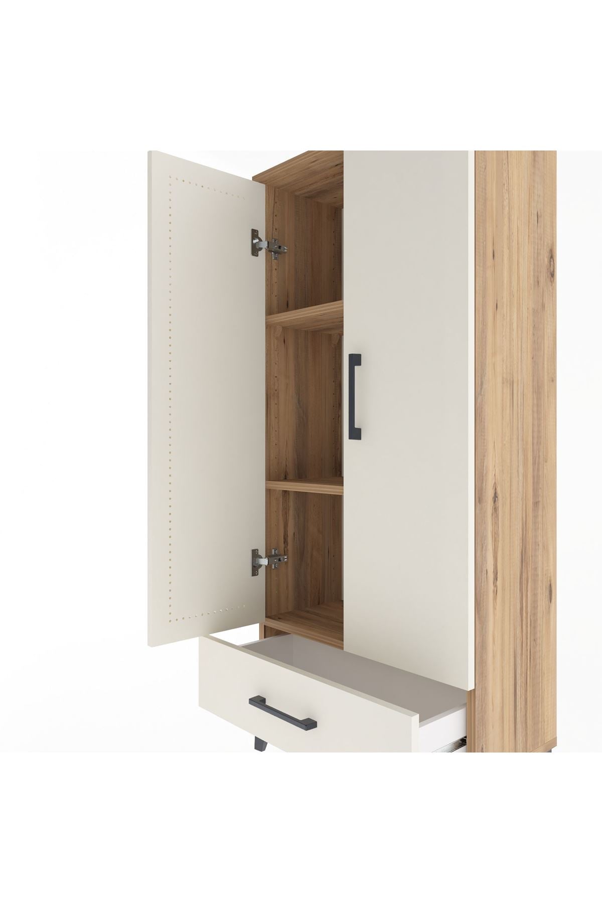 Arges Dolap 3 Raflı Tek Çekmeceli 2 Kapaklı 60x30x134 Çam-Aytaşı