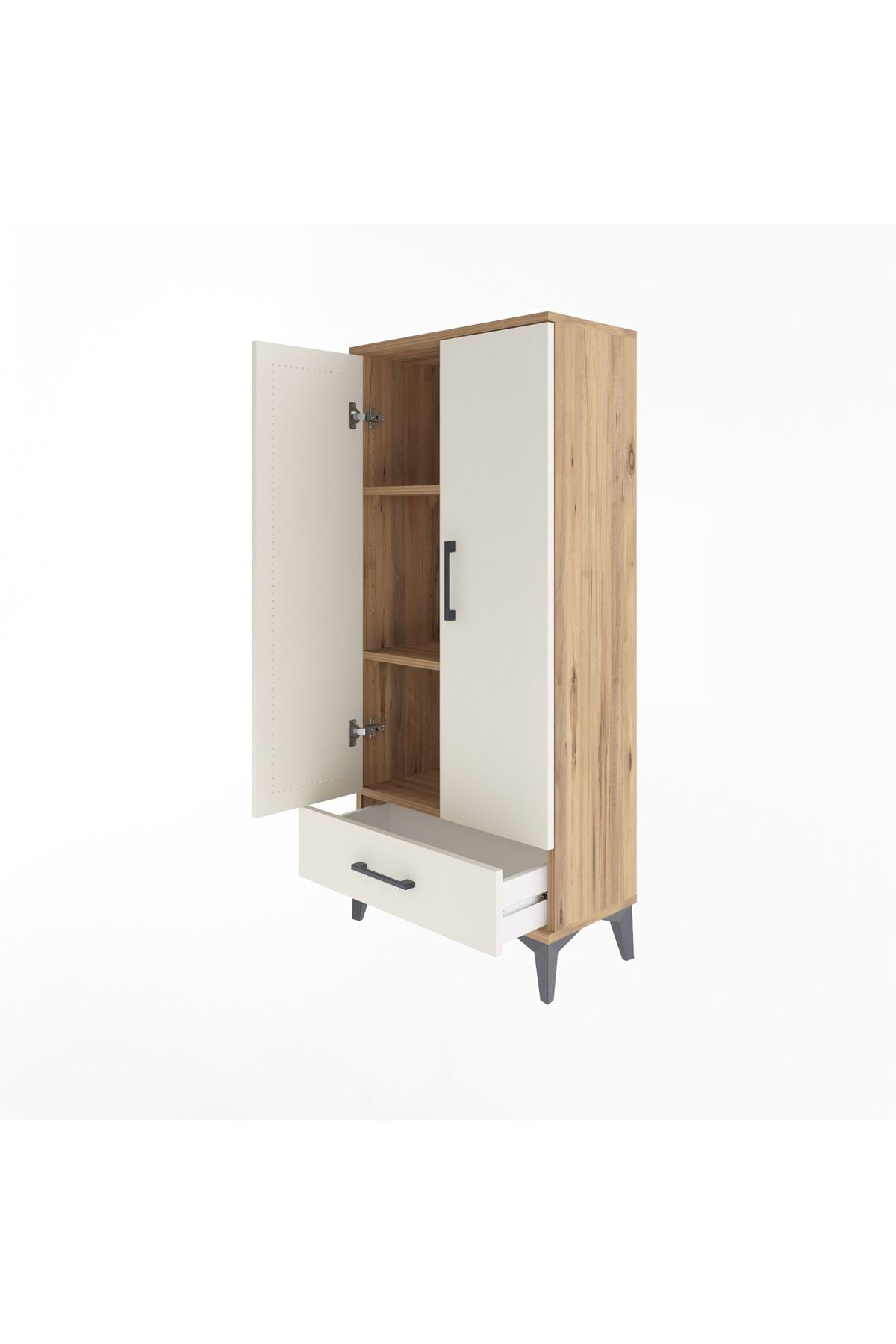 Arges Dolap 3 Raflı Tek Çekmeceli 2 Kapaklı 60x30x134 Çam-Aytaşı