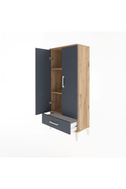 Arges Dolap 3 Raflı Tek Çekmeceli 2 Kapaklı 60x30x134 Çam-Antrasit