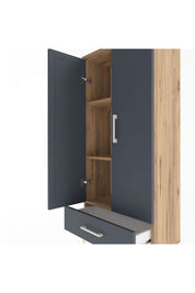 Arges Dolap 3 Raflı Tek Çekmeceli 2 Kapaklı 60x30x134 Çam-Antrasit