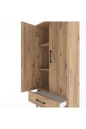 Arges Dolap 3 Raflı Tek Çekmeceli 2 Kapaklı 60x30x134 Çam-Çam