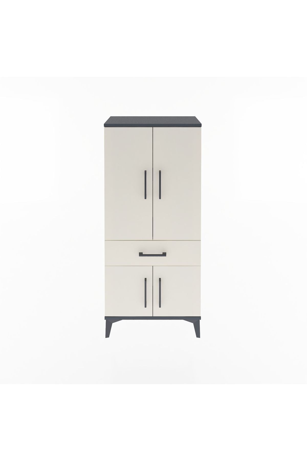 Arges Dolap 2 Raflı Tek Çekmeceli 4 Kapaklı 60x30x134 Antrasit-Aytaşı