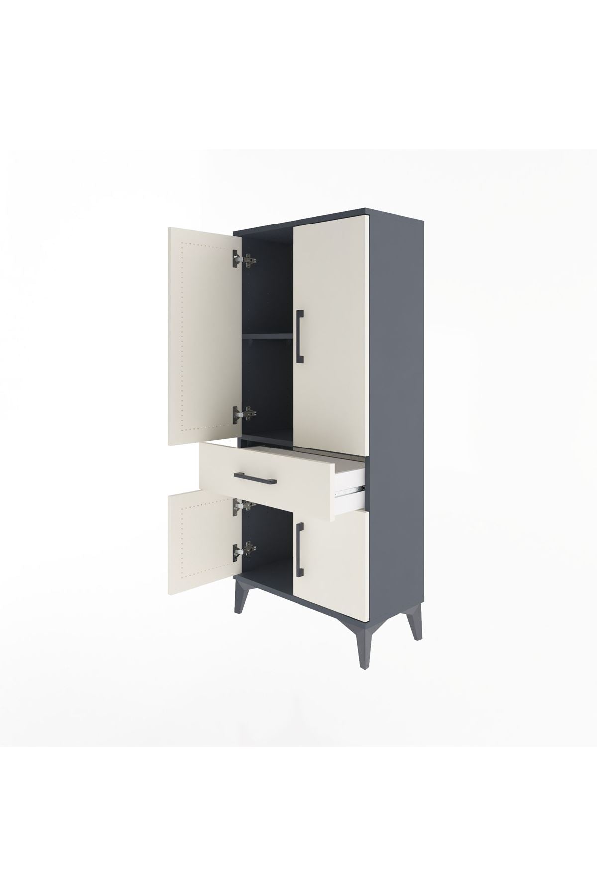Arges Dolap 2 Raflı Tek Çekmeceli 4 Kapaklı 60x30x134 Antrasit-Aytaşı