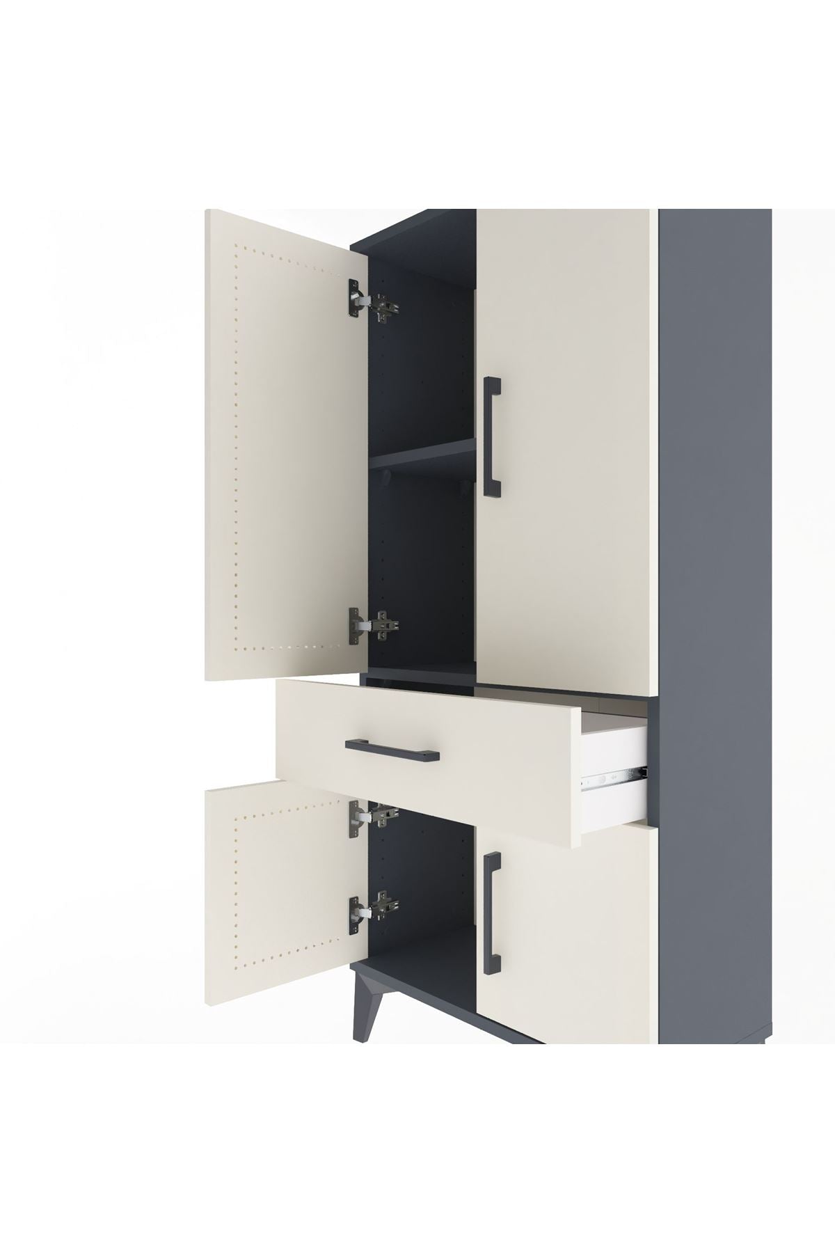 Arges Dolap 2 Raflı Tek Çekmeceli 4 Kapaklı 60x30x134 Antrasit-Aytaşı