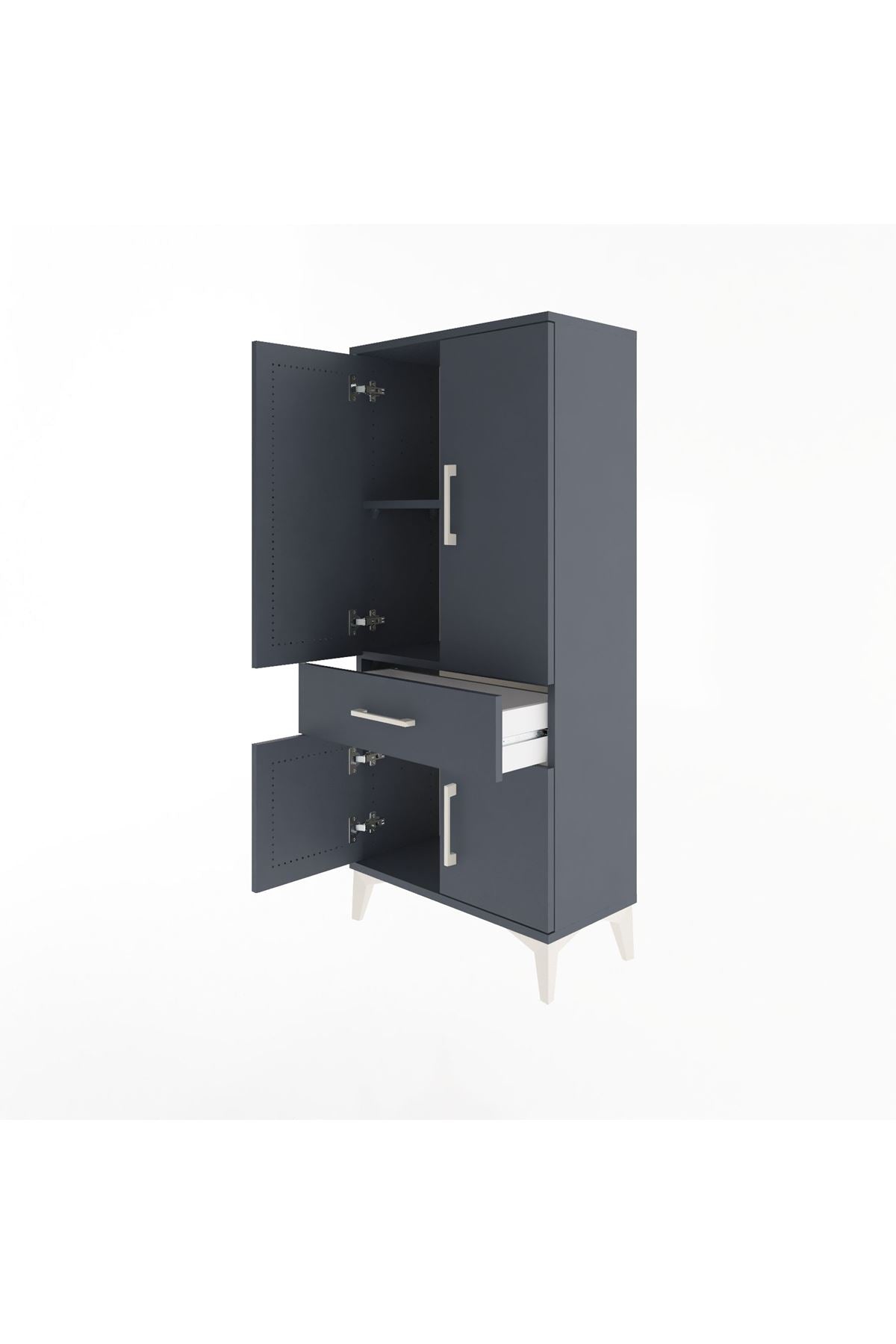 Arges Dolap 2 Raflı Tek Çekmeceli 4 Kapaklı 60x30x134 Antrasit-Antrasit