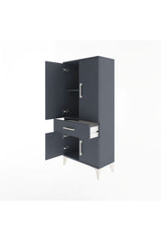 Arges Dolap 2 Raflı Tek Çekmeceli 4 Kapaklı 60x30x134 Antrasit-Antrasit