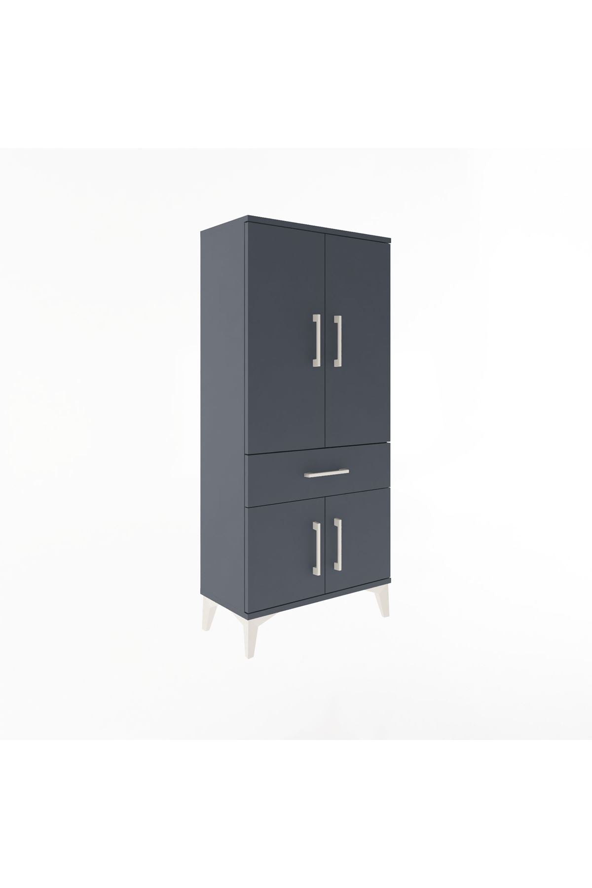 Arges Dolap 2 Raflı Tek Çekmeceli 4 Kapaklı 60x30x134 Antrasit-Antrasit