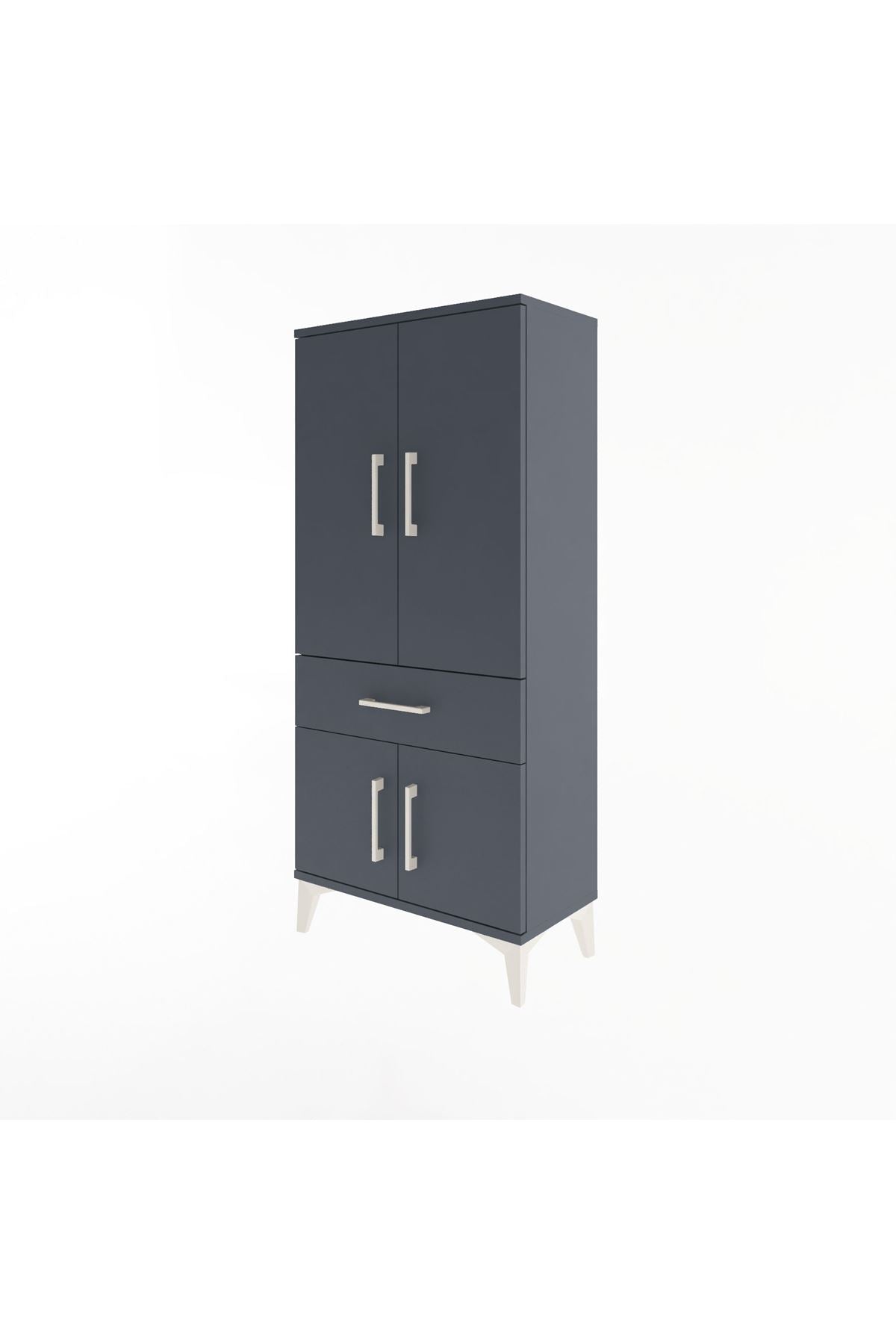 Arges Dolap 2 Raflı Tek Çekmeceli 4 Kapaklı 60x30x134 Antrasit-Antrasit