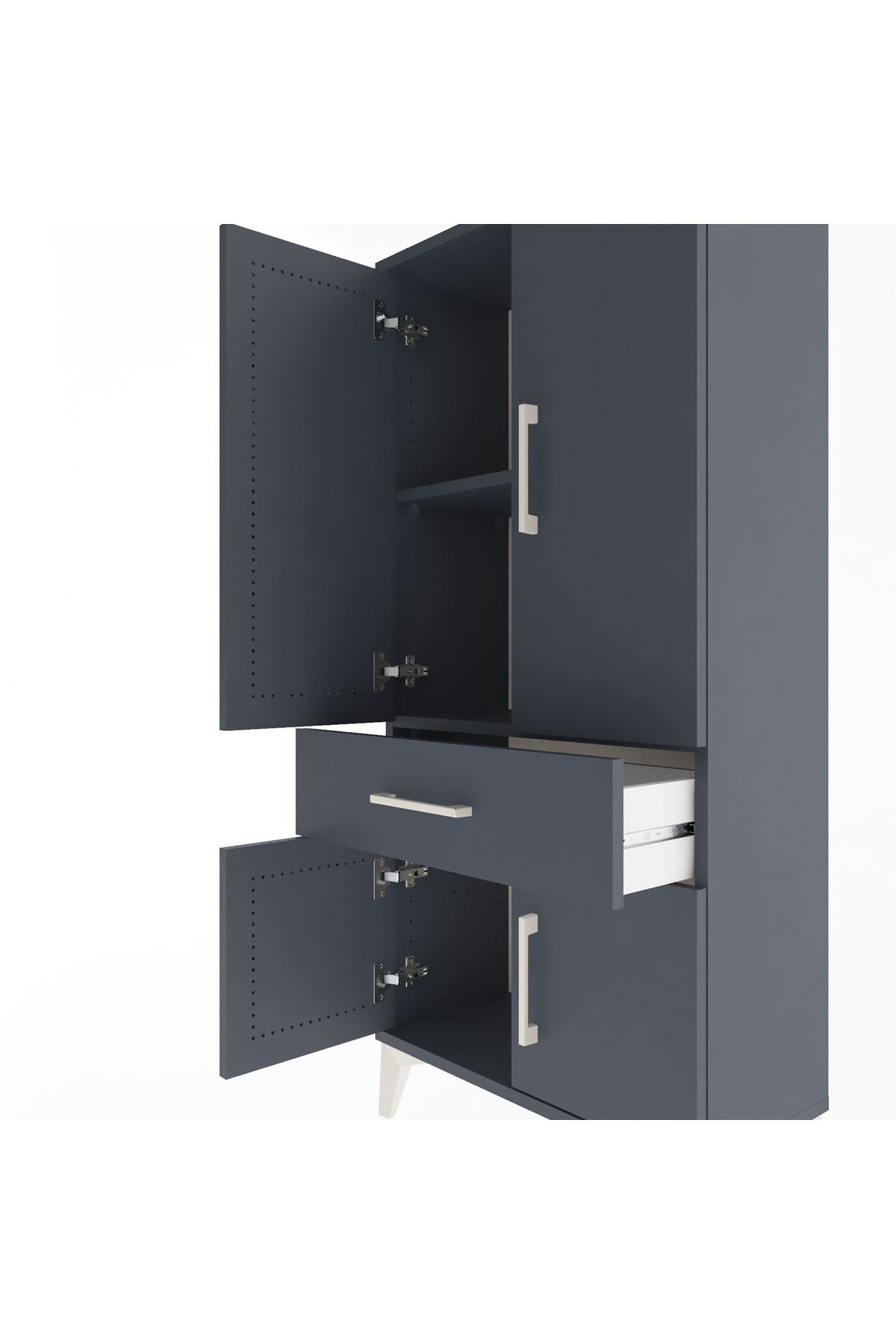 Arges Dolap 2 Raflı Tek Çekmeceli 4 Kapaklı 60x30x134 Antrasit-Antrasit