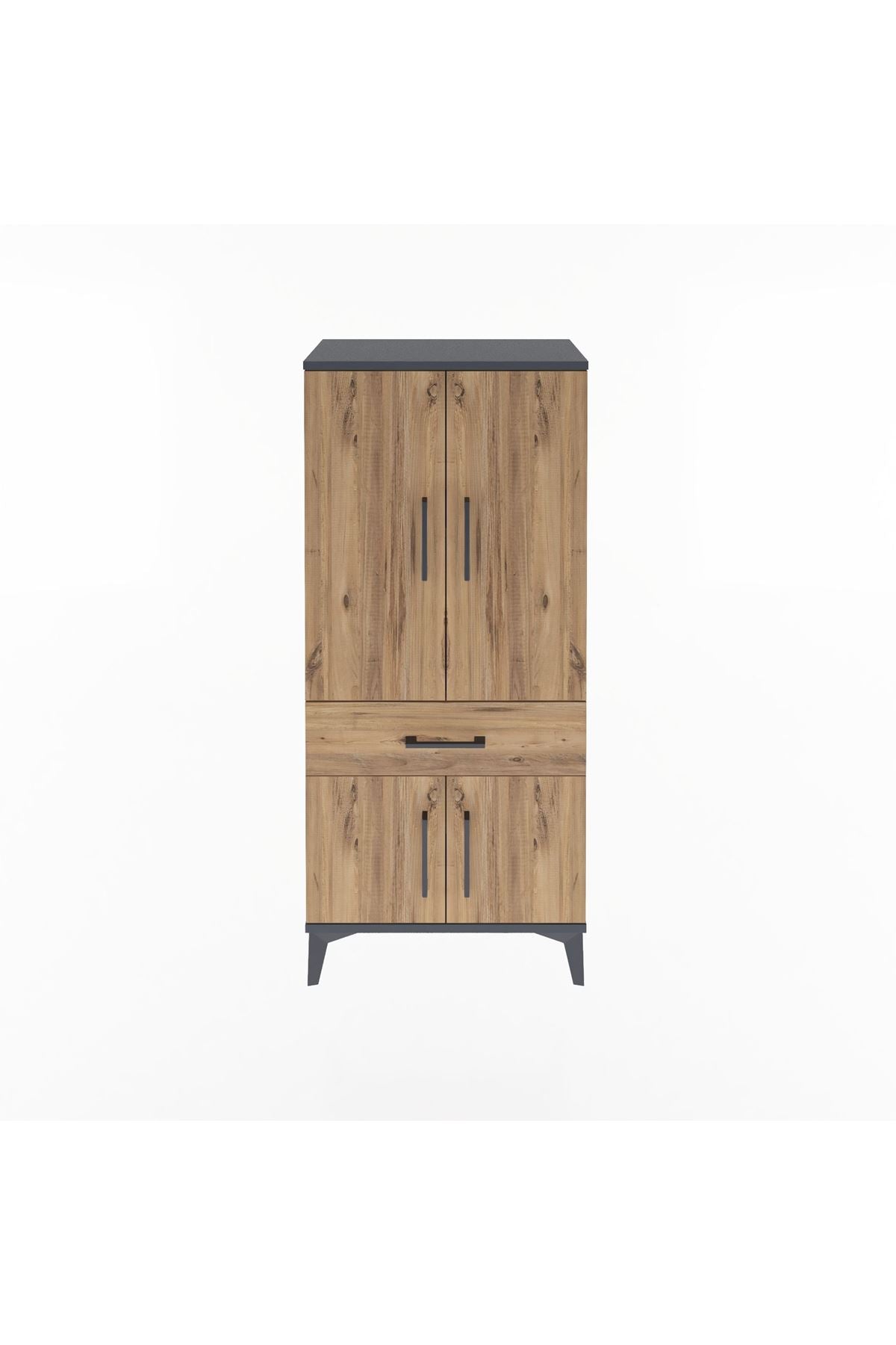 Arges Dolap 2 Raflı Tek Çekmeceli 4 Kapaklı 60x30x134 Antrasit-Çam