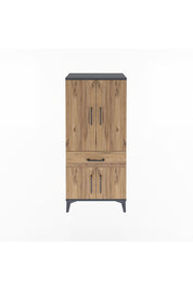 Arges Dolap 2 Raflı Tek Çekmeceli 4 Kapaklı 60x30x134 Antrasit-Çam