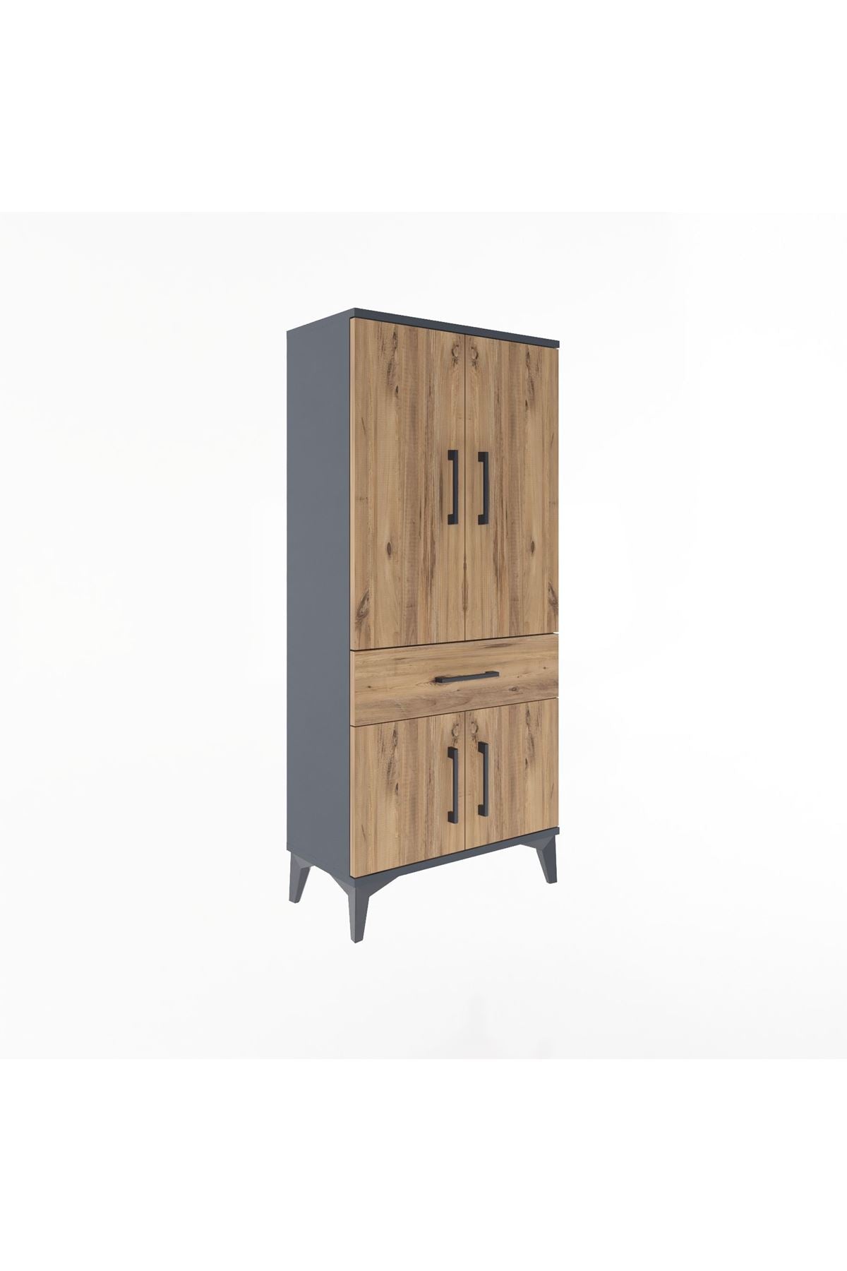 Arges Dolap 2 Raflı Tek Çekmeceli 4 Kapaklı 60x30x134 Antrasit-Çam